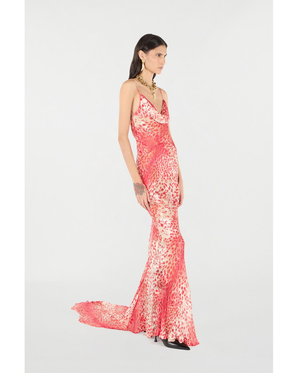 Roberto Cavalli Pink Long Dress With Jaguar Skin Print