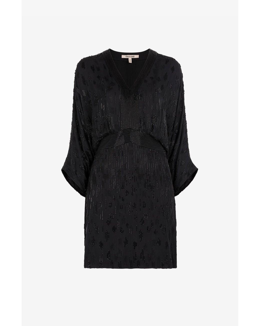 Roberto Cavalli Black Bead-Embellished Short Silk Dress