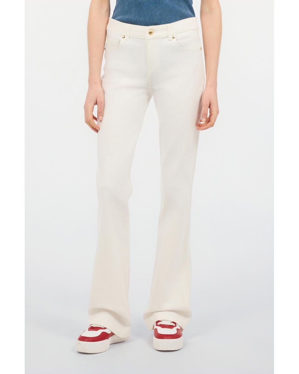 Roberto Cavalli White Flared Stretch Cotton Pants