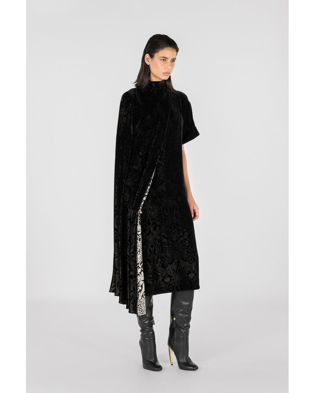 Roberto Cavalli Black Long Dress With Brocade Print