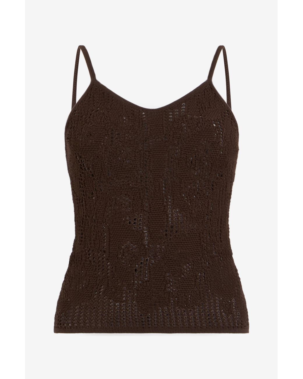 Roberto Cavalli Brown Crochet-Effect Top With Straps