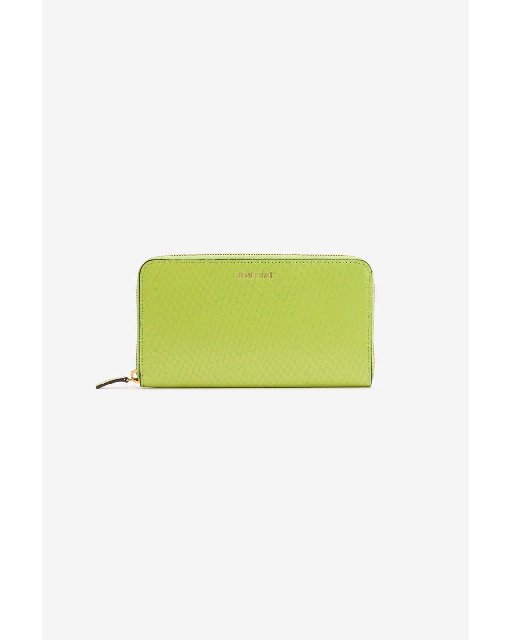 Roberto Cavalli Green Snake-Effect Wallet With Logo