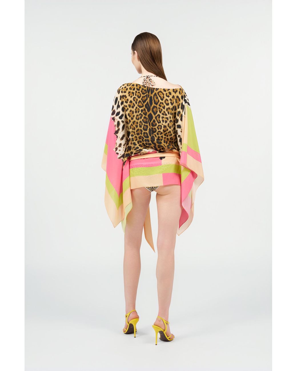 Roberto Cavalli Multicolor Silk Kaftan With Cavalli Pop Print