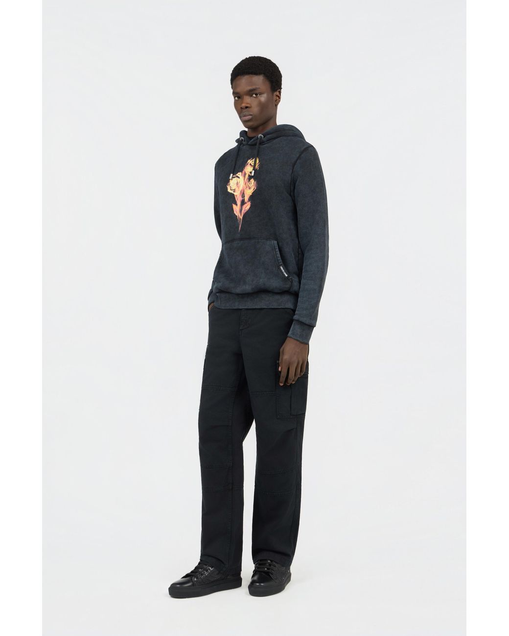 Roberto Cavalli Black Sweatshirt With Printed Roses for men