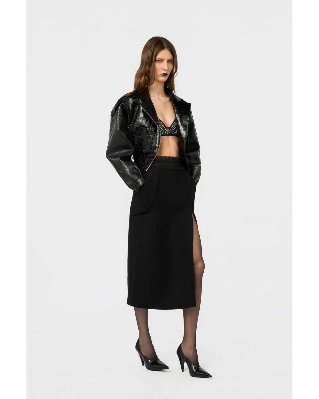 Roberto Cavalli Black Leather Top With Studs