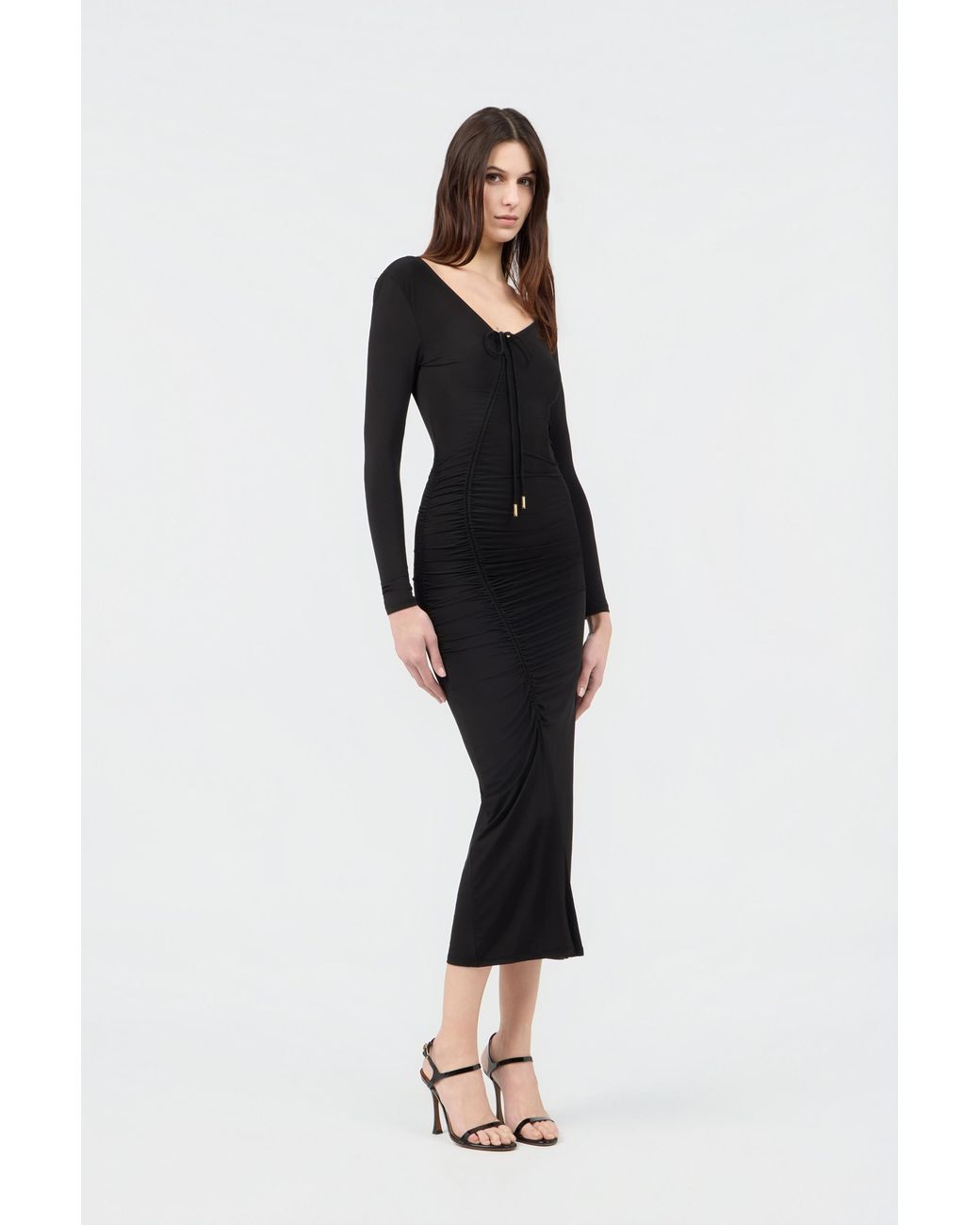 Roberto Cavalli Black Ruched Midi Dress