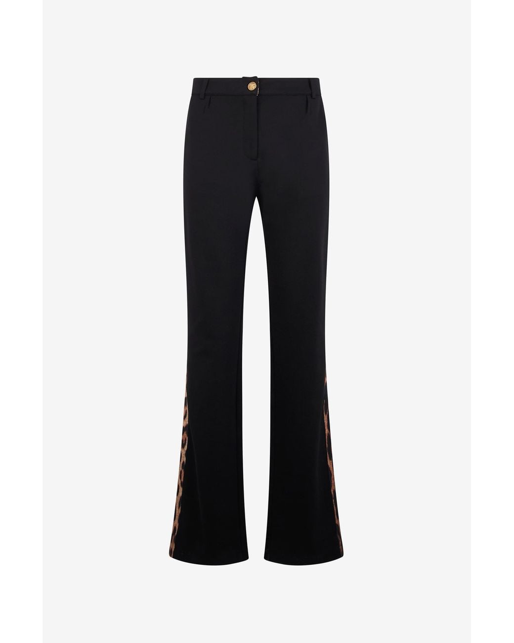 Roberto Cavalli Black Flare Trousers Leopard Side Panels