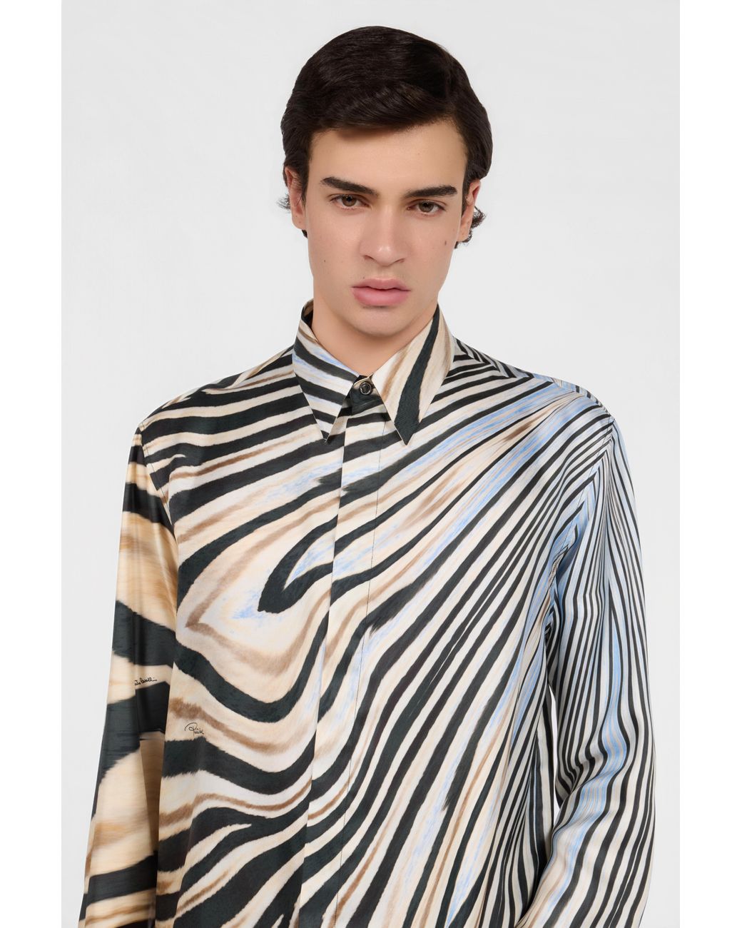 Roberto Cavalli White Silk Shirt With Zebra Print for men