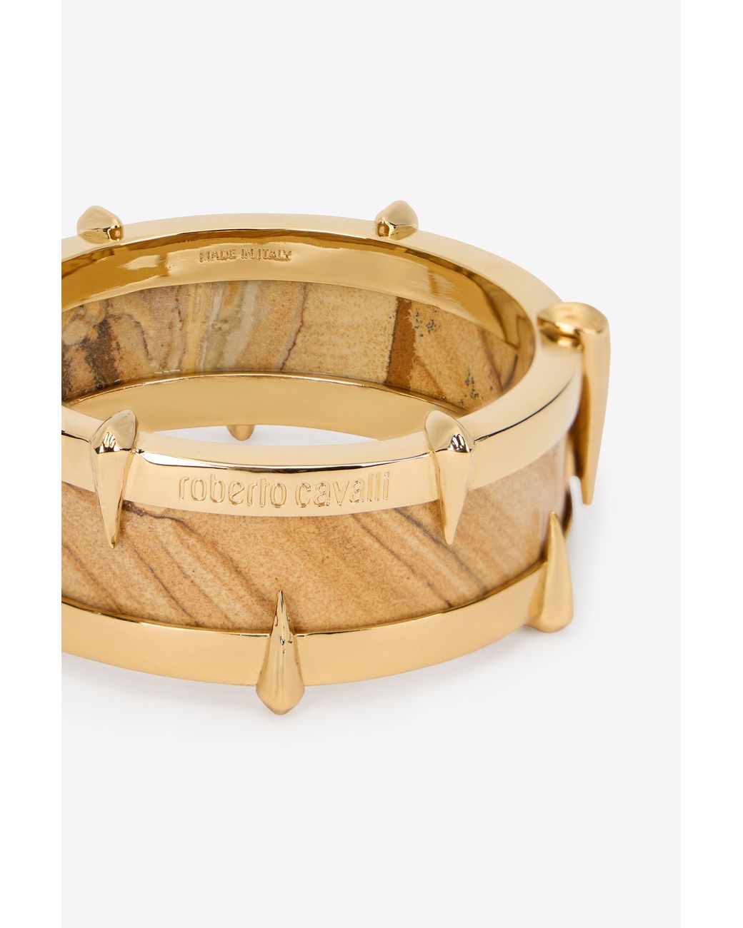 Roberto Cavalli Metallic Tone Bracelet With Semiprecious Stone And Spikes