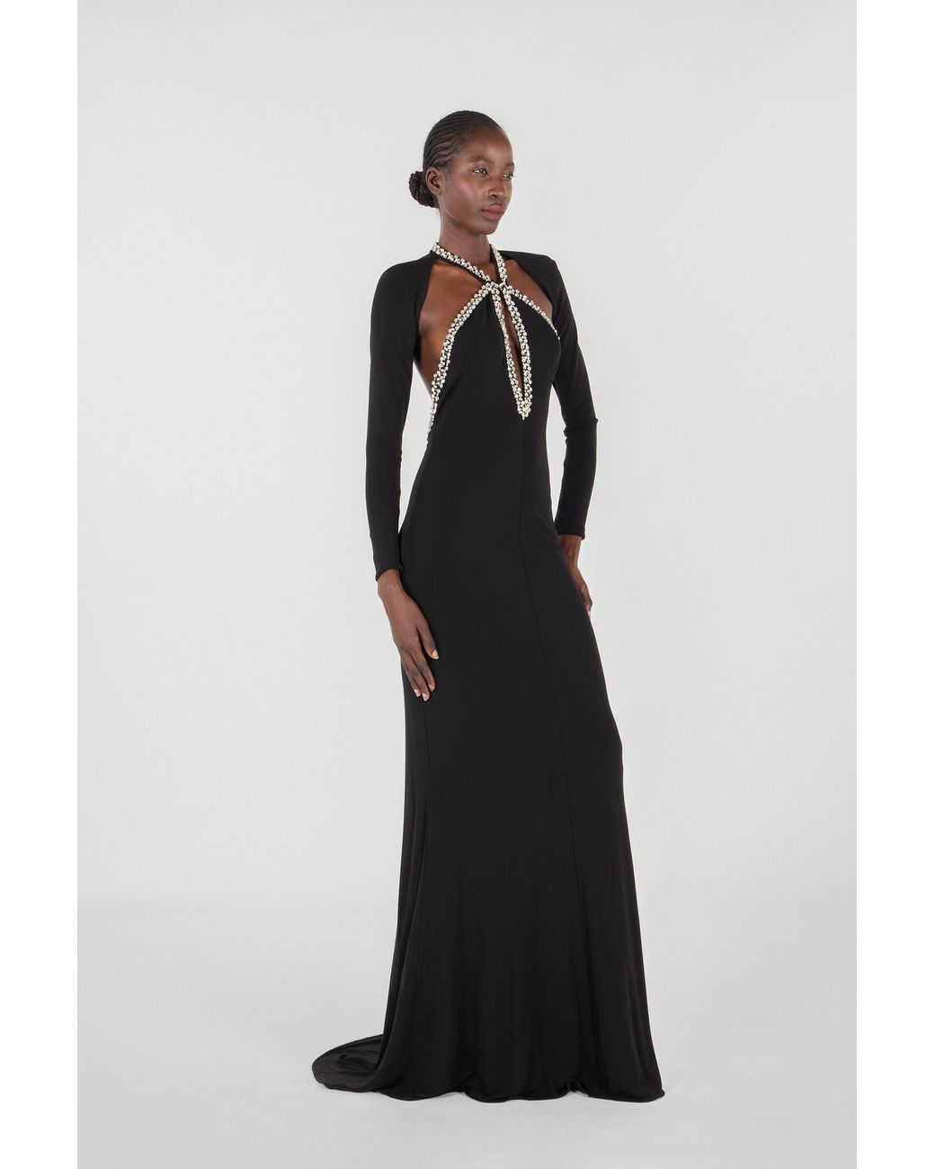 Roberto Cavalli Black Long Dress With Crystals