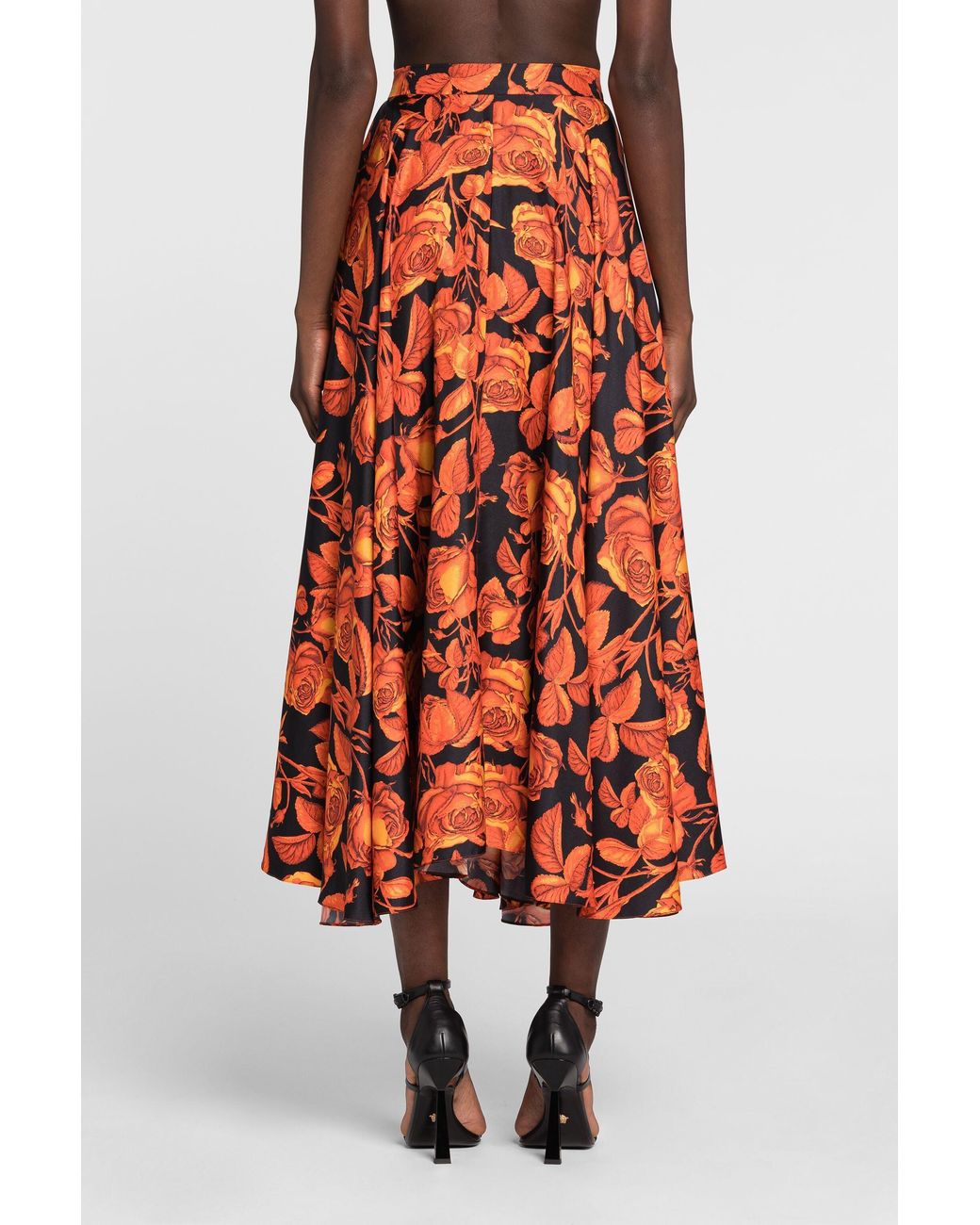 Falda Asimétrica Con Estampados Rose Y Python Roberto Cavalli de color Orange