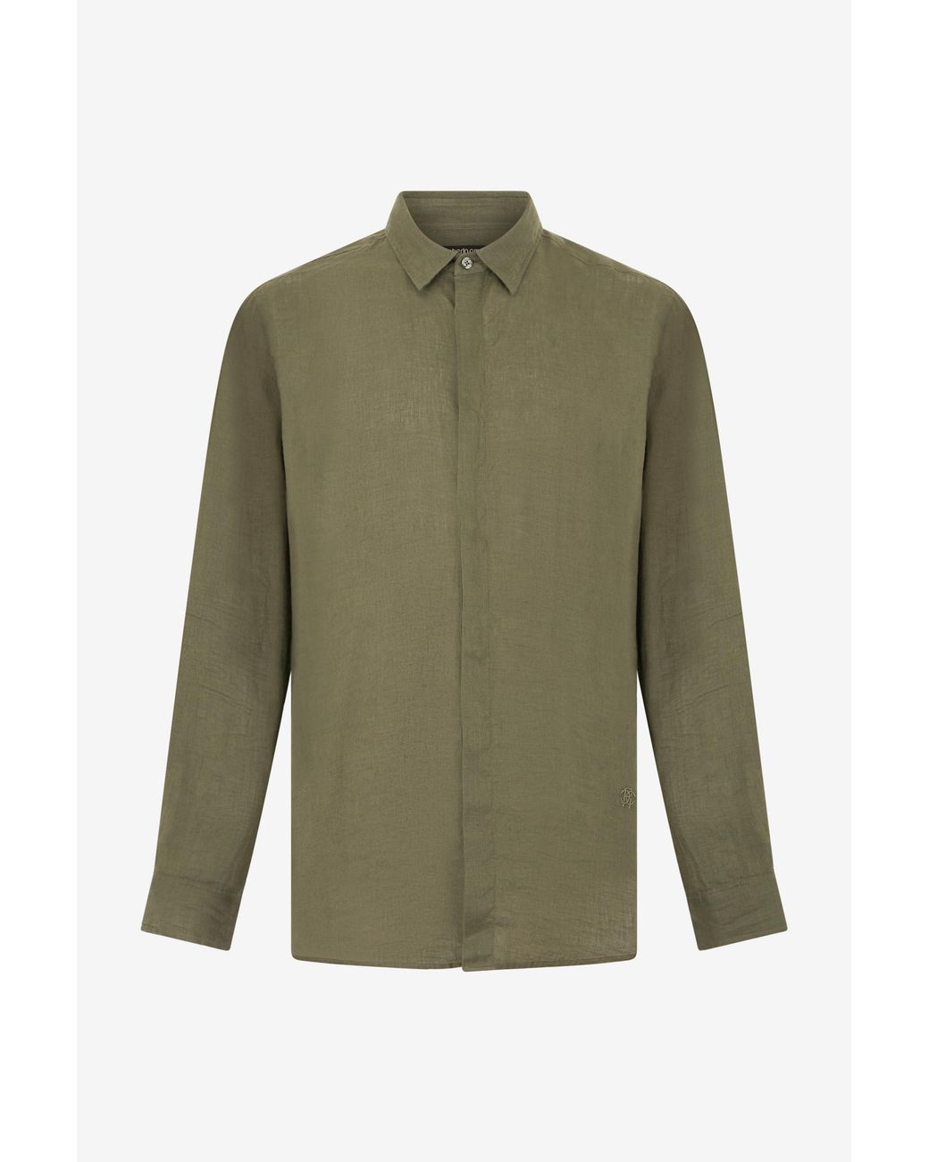Roberto Cavalli Green Military Linen Shirt for men