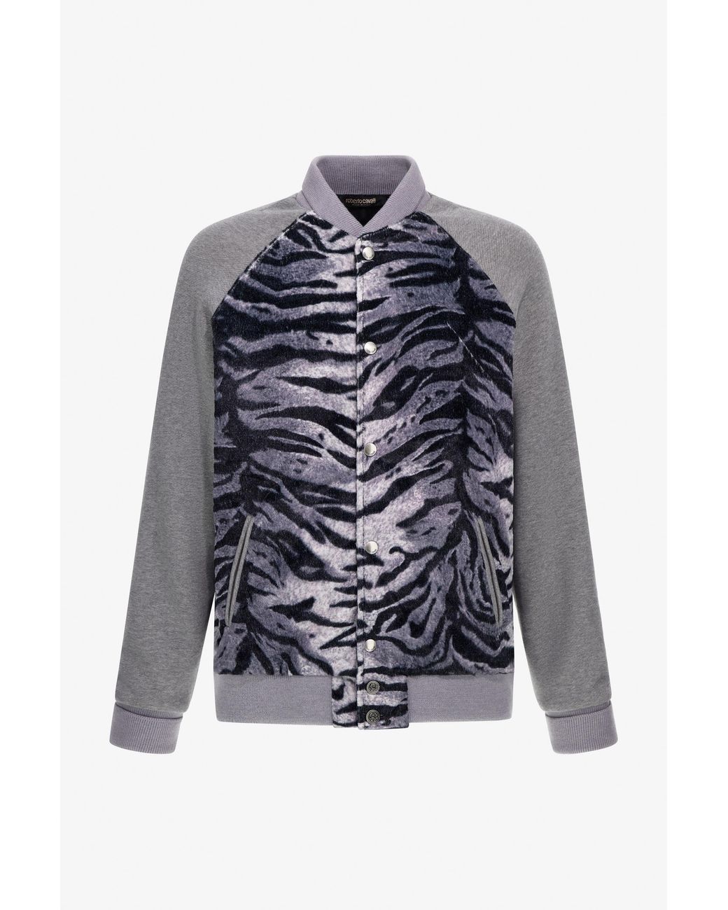 Roberto Cavalli Blue Zebra Print Sweatshirt With Buttons for men