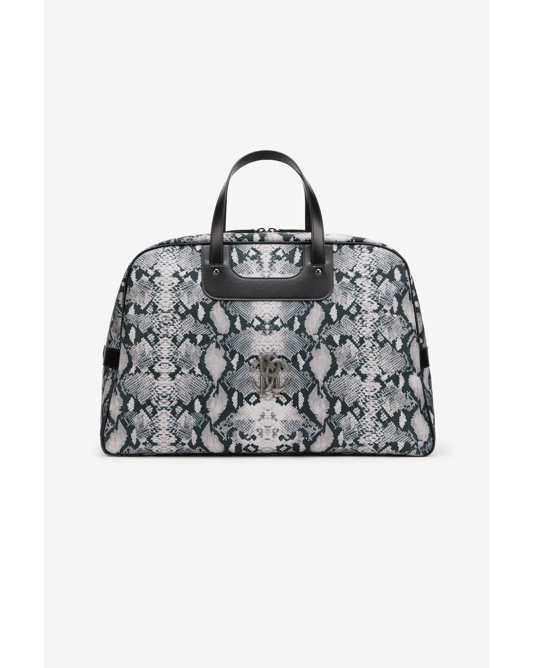 Roberto Cavalli Black Python Print Top Handle Handbag for men