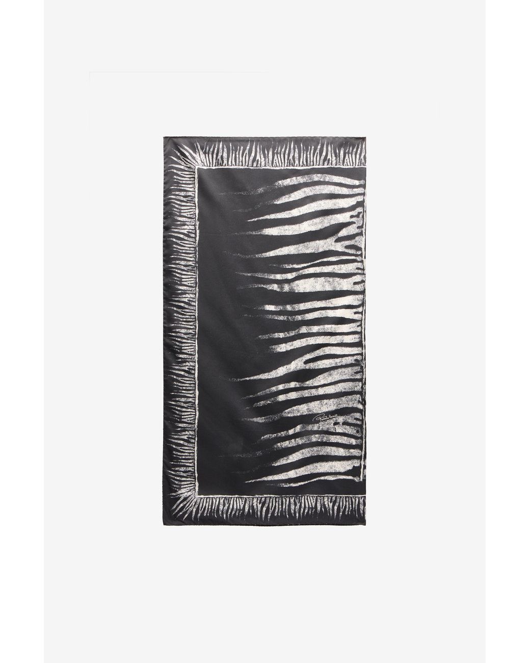 Roberto Cavalli Black Silk Scarf With Zebra Print