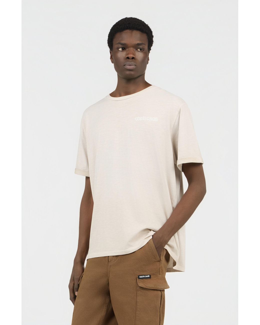 Roberto Cavalli White T-Shirt With Back Snake Print for men