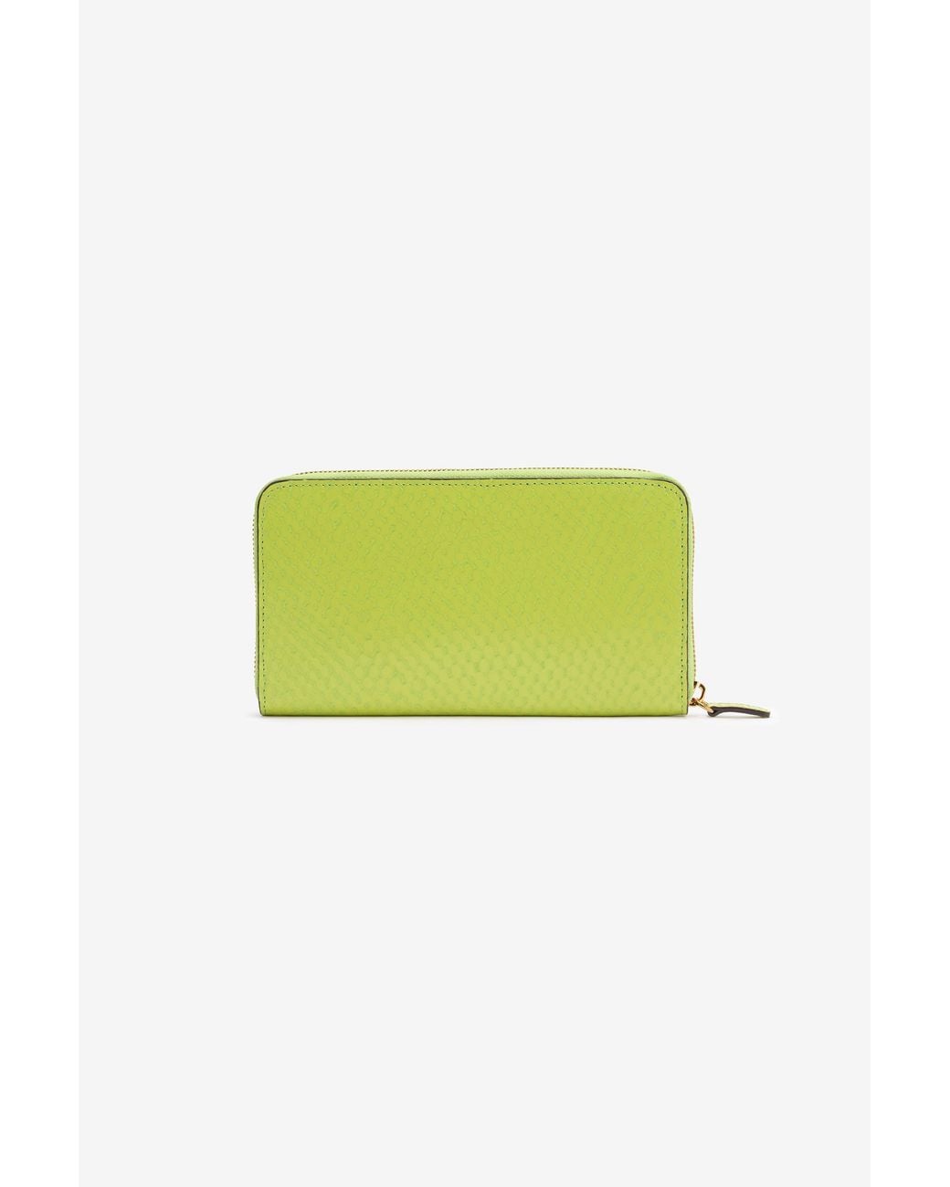 Roberto Cavalli Green Snake-Effect Wallet With Logo