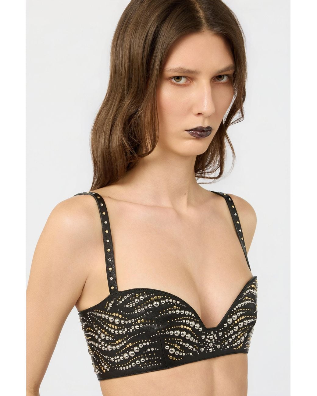 Roberto Cavalli Black Leather Top With Studs