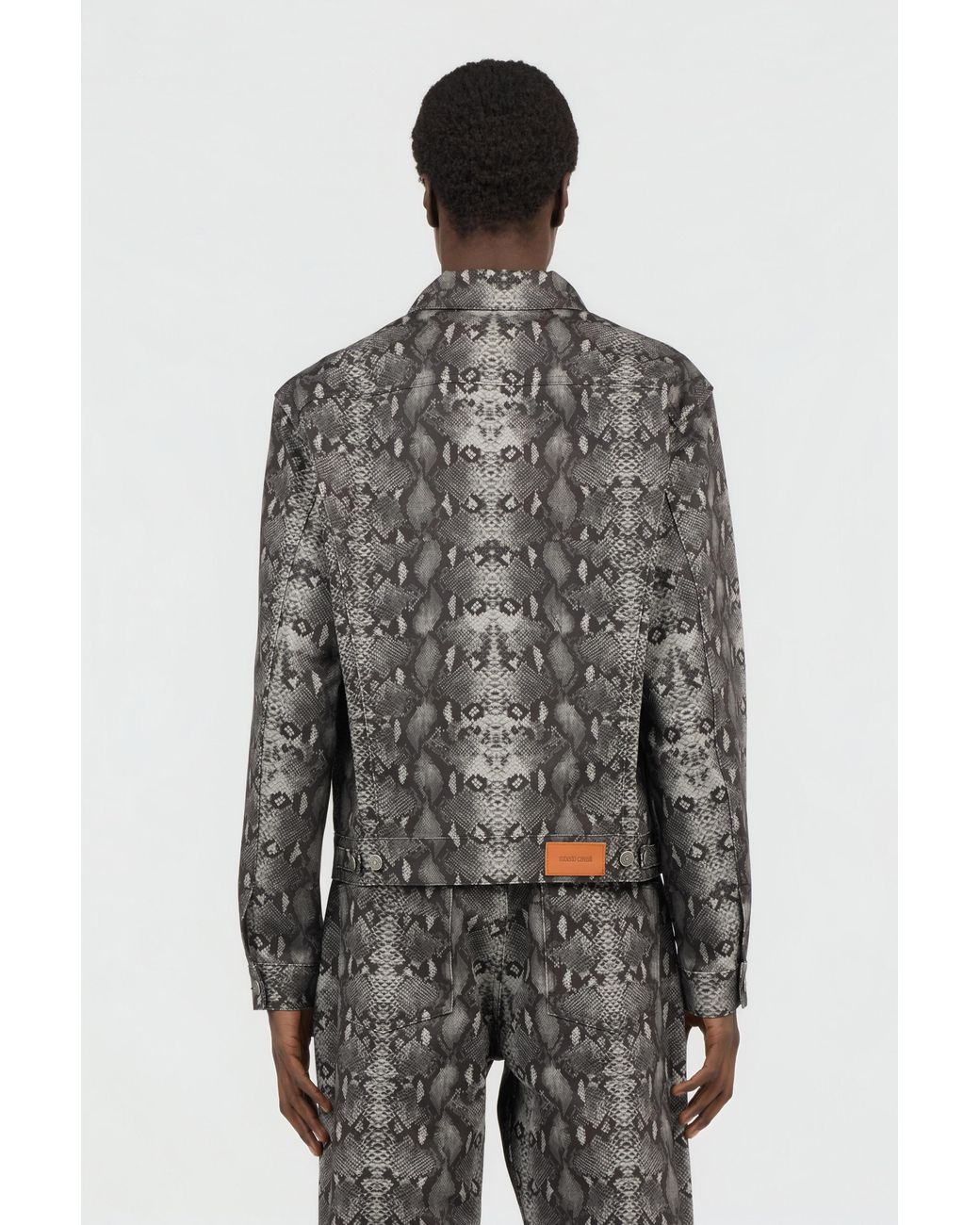 Roberto Cavalli Black Python Print Denim Jacket for men