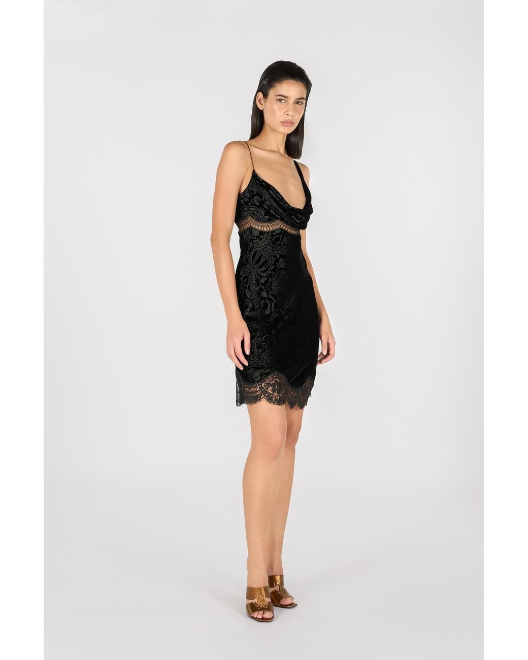 Roberto Cavalli Black Mini Dress With Lace