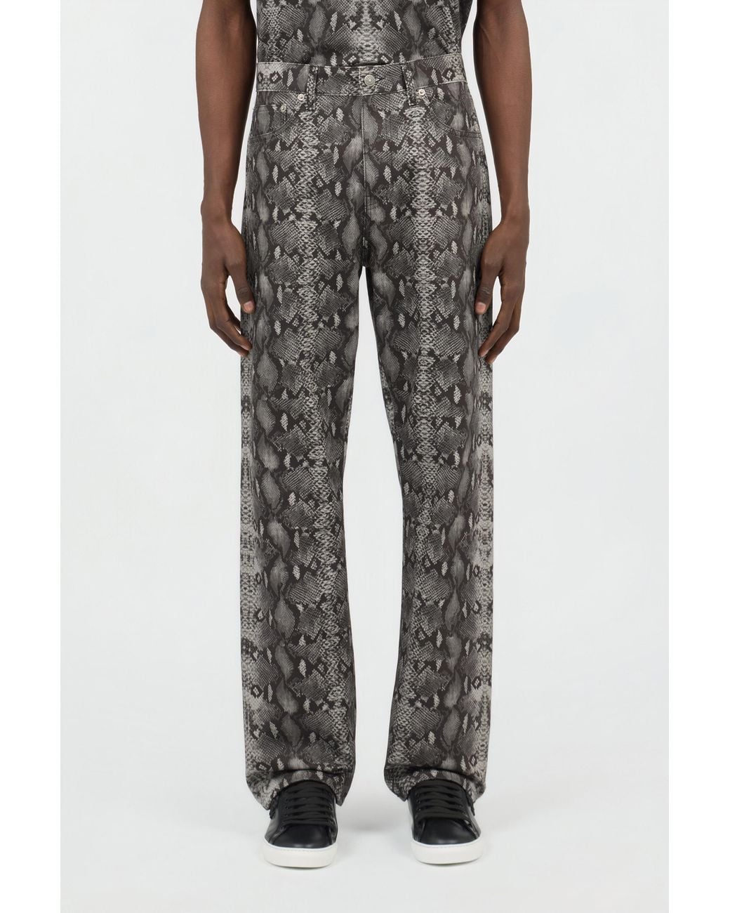 Roberto Cavalli Gray Python Print Denim Jeans for men