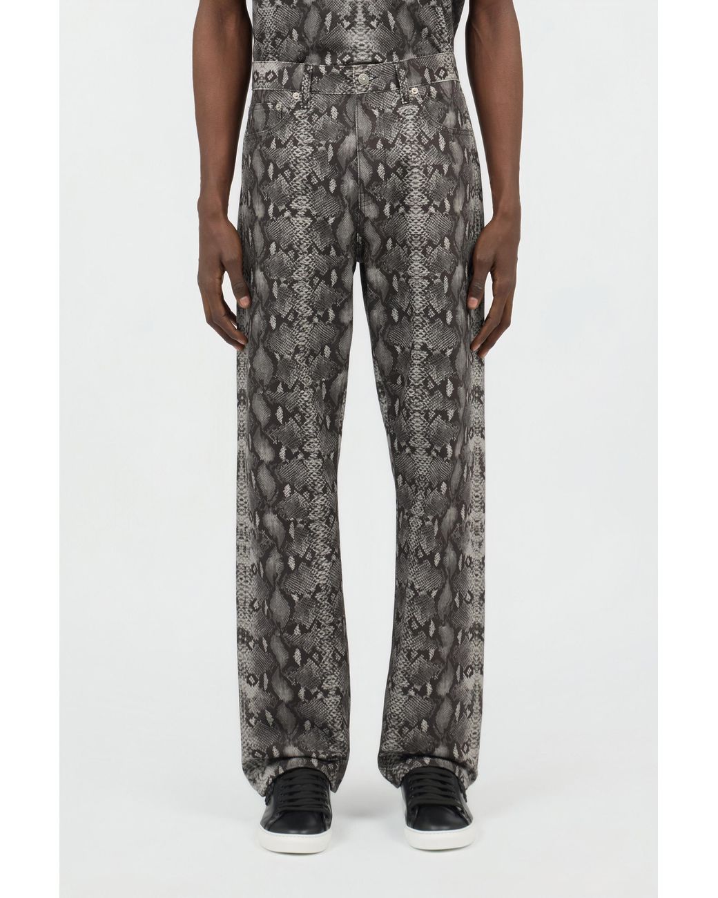 Roberto Cavalli Gray Python Print Denim Jeans for men