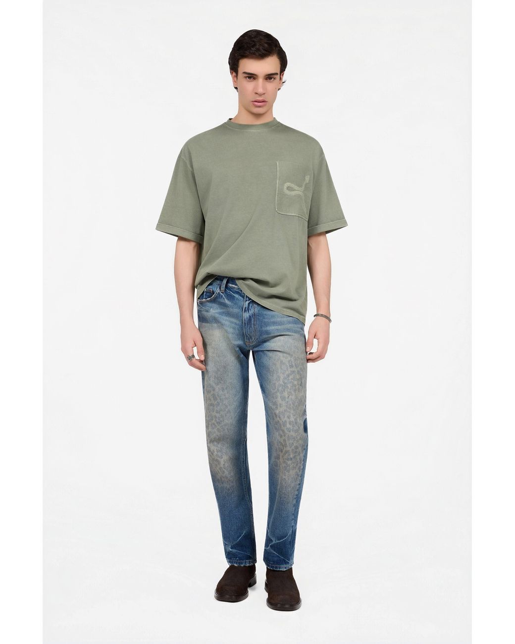 Roberto Cavalli Green Sage T-Shirt With Embroidered Snake for men