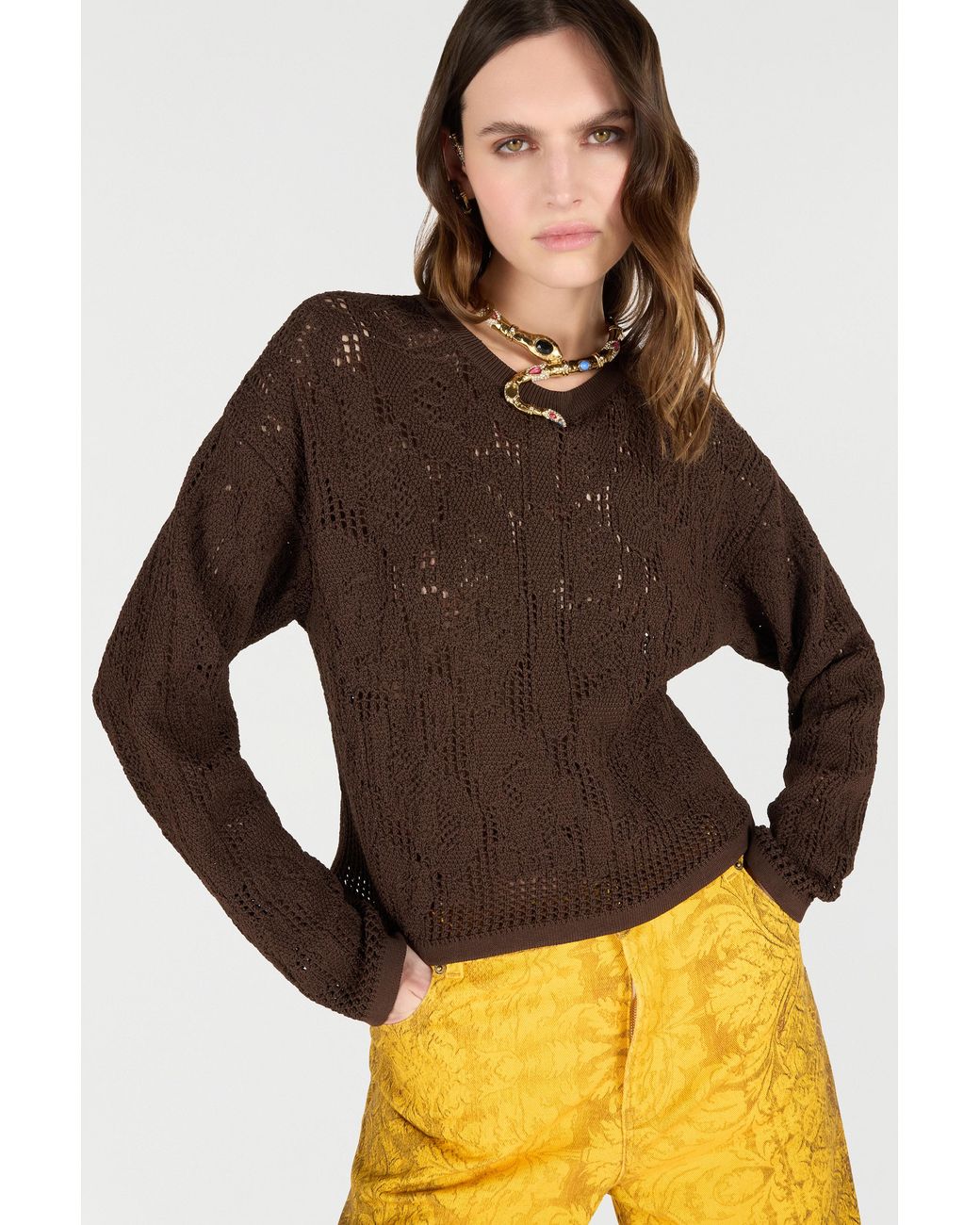 Roberto Cavalli Brown Pullover Mit Häkeleffekt