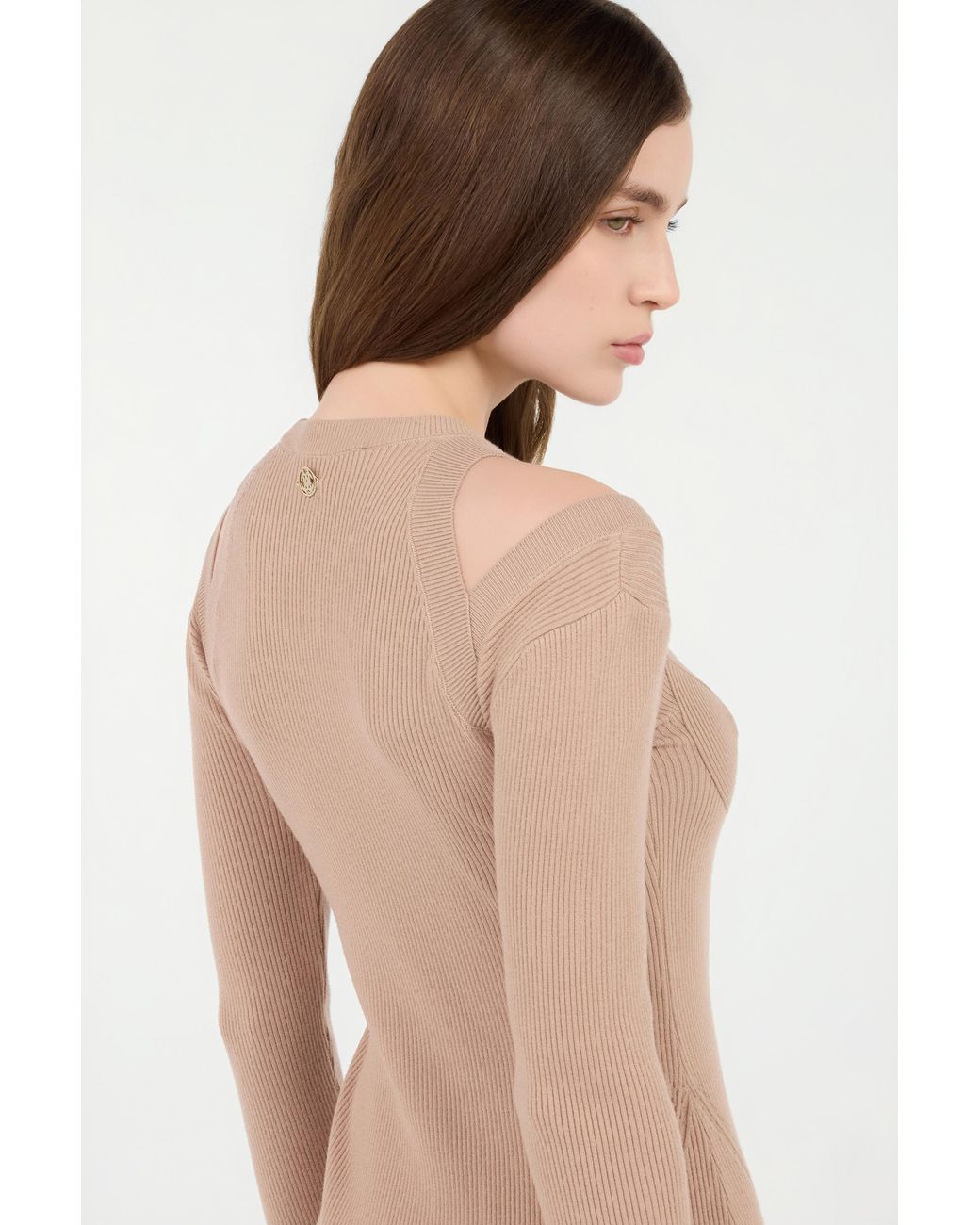 Roberto Cavalli Natural Cut-Out Ribbed Midi Dress