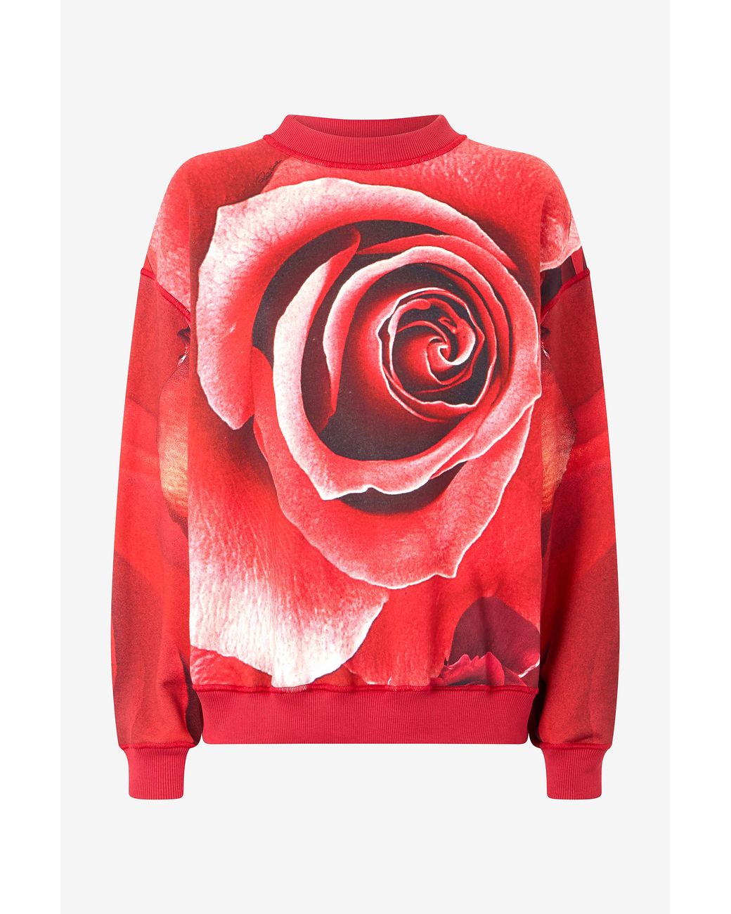 Roberto Cavalli Red Sweatshirt With Maxi-Rose Print