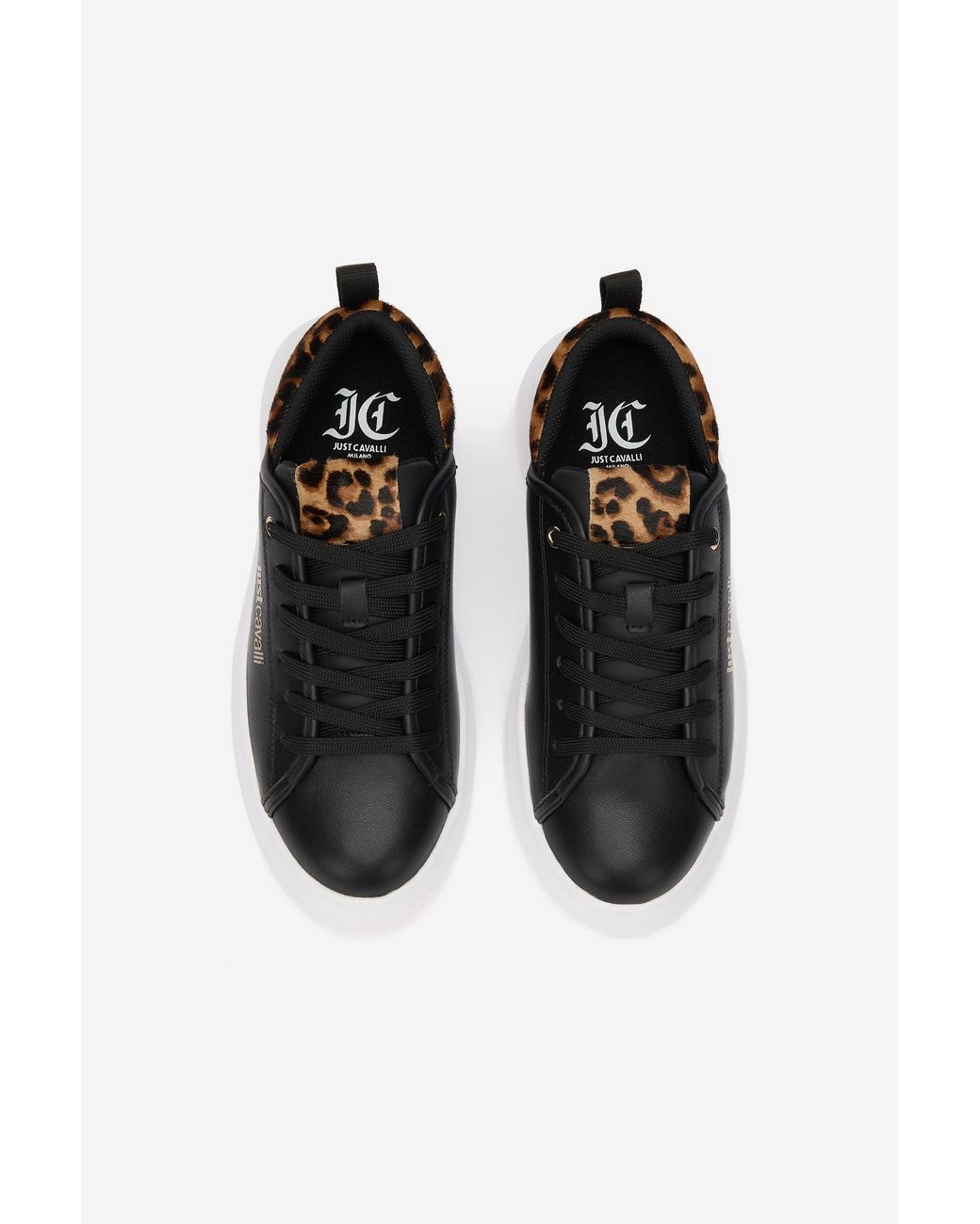Roberto Cavalli Black Sneakers With Leopard Detail