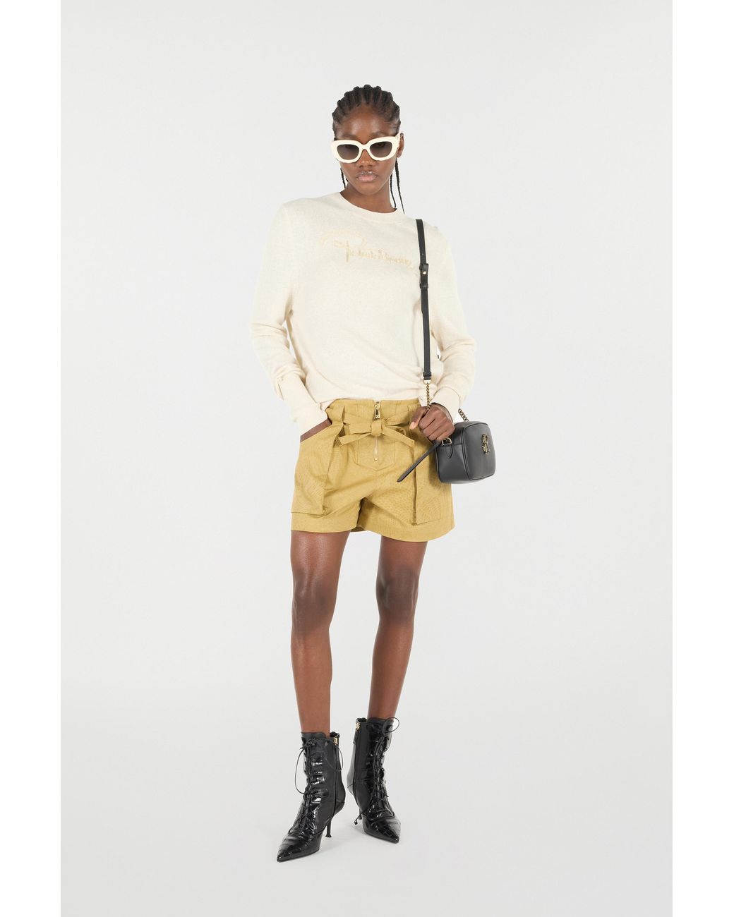 Roberto Cavalli Yellow Shorts Mit Gürtel Und Print Python