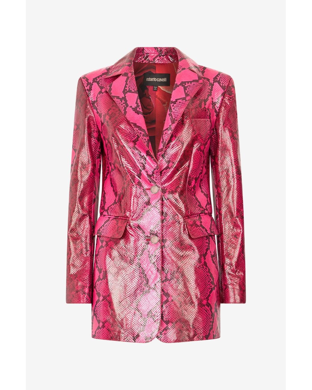 Roberto Cavalli Pink Shiny Python-Print Jacket