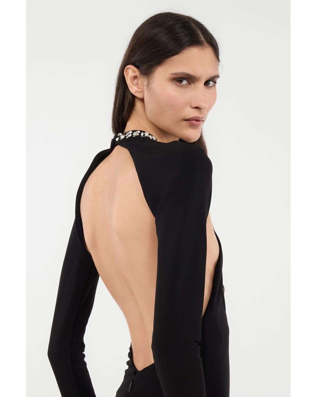 Roberto Cavalli Black Mini Dress With Cut-Out And Bejeweled Neckline