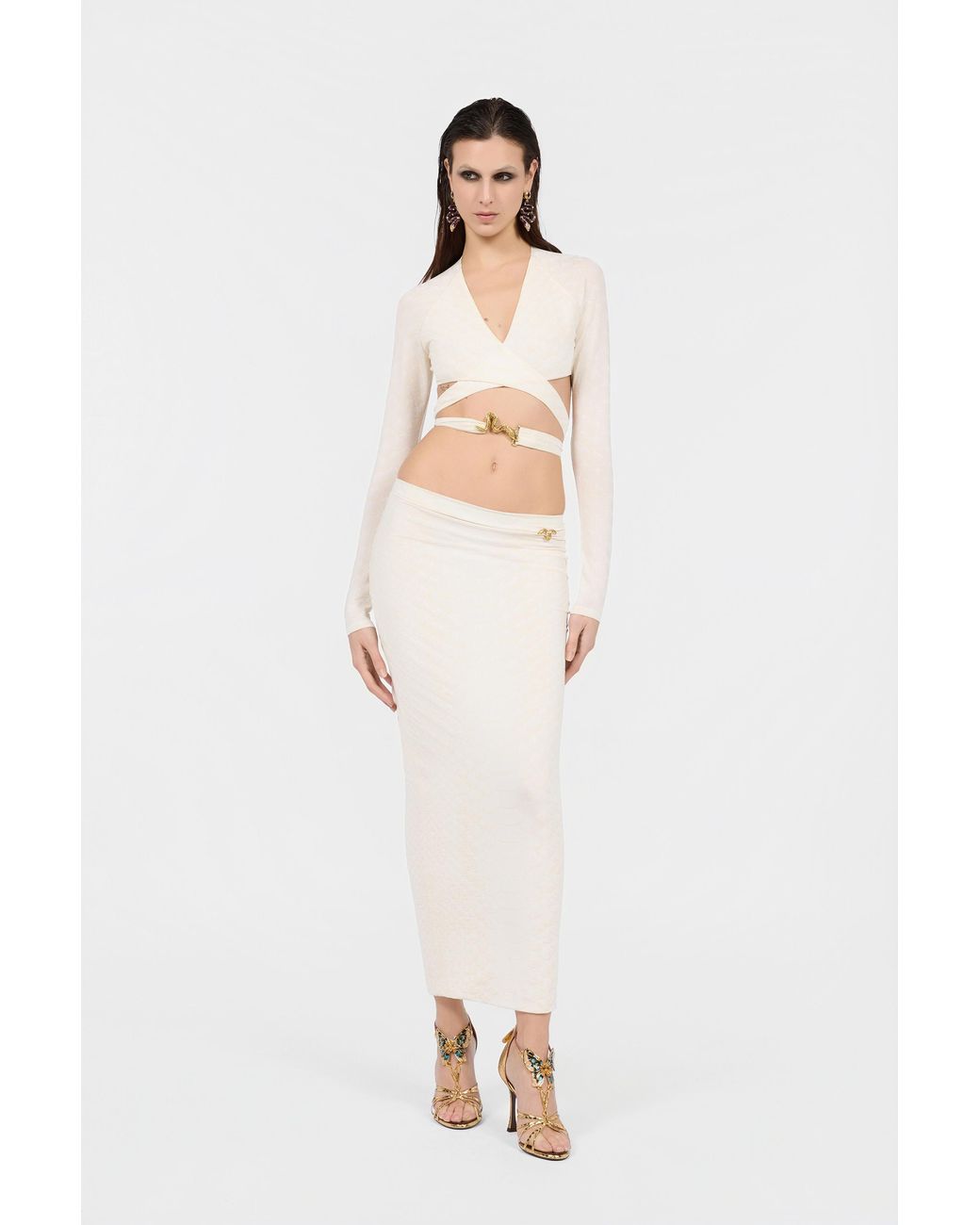 Roberto Cavalli White Serpentine Print Skirt