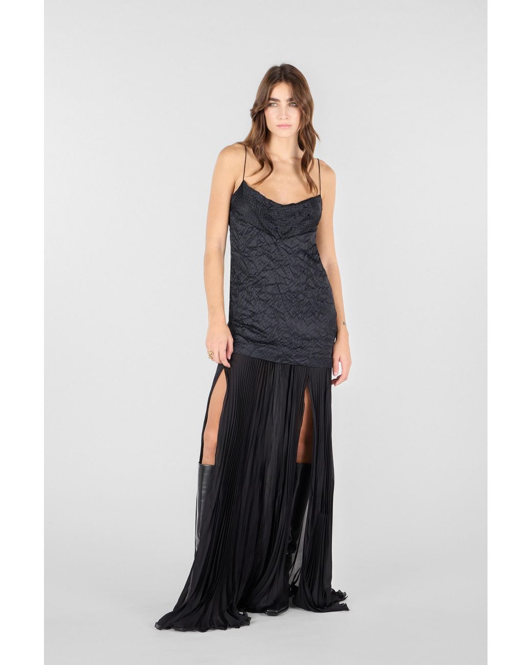 Roberto Cavalli Black Long Snakeskin-Effect Dress