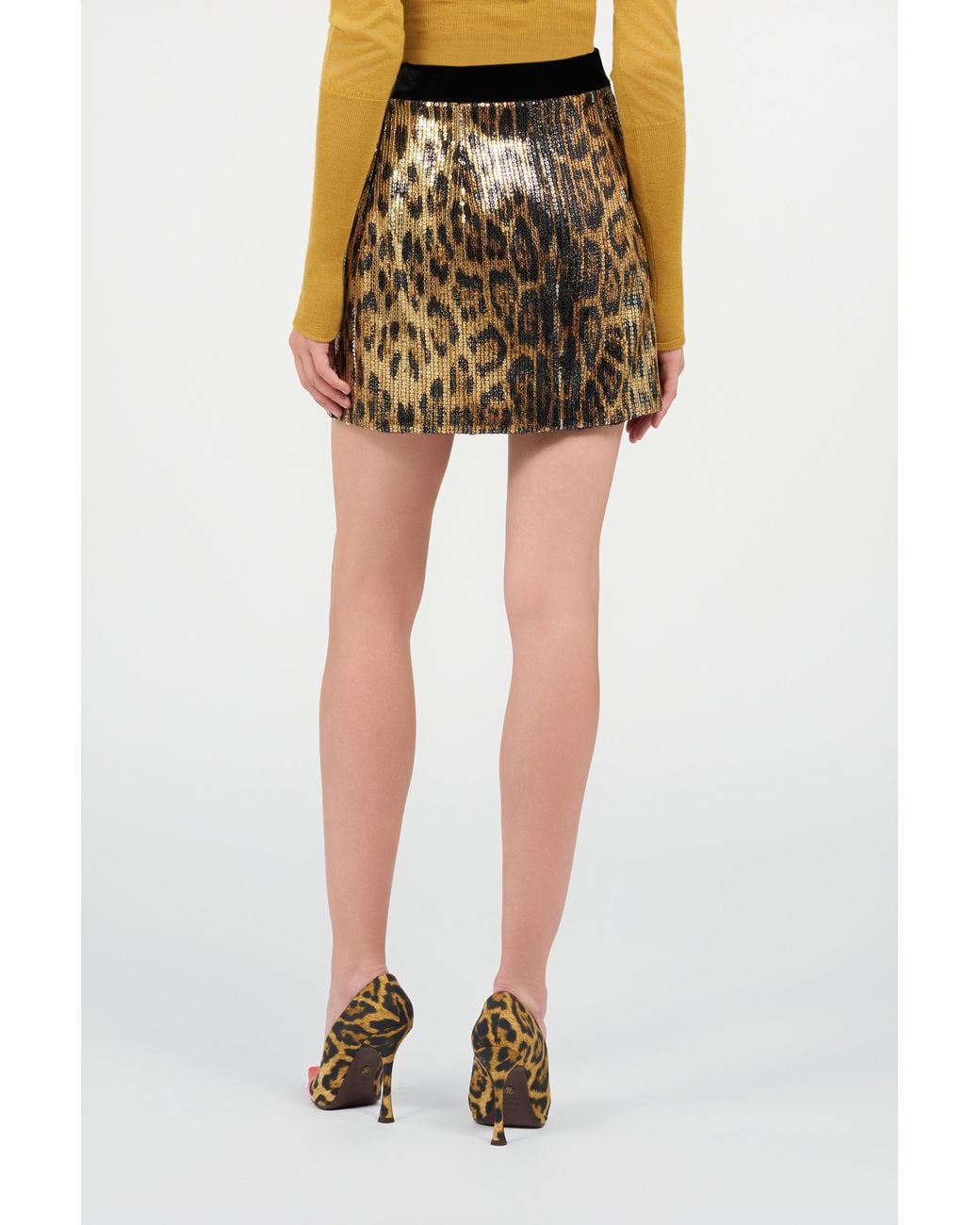 Roberto Cavalli Black Leopard-Print Sequin Mini Skirt
