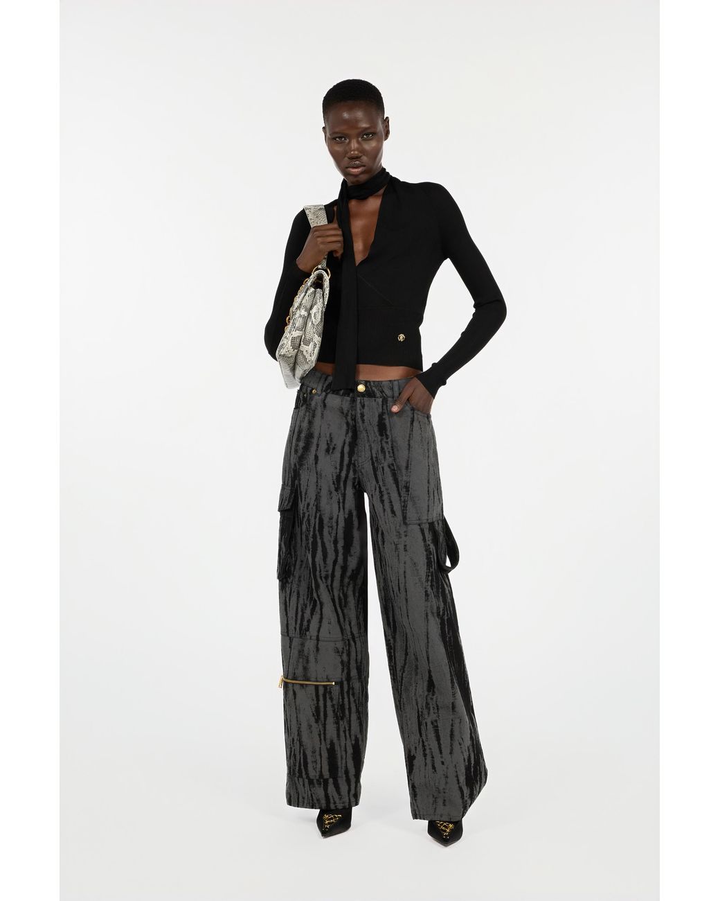 Roberto Cavalli Black Wrap-Over Sweater