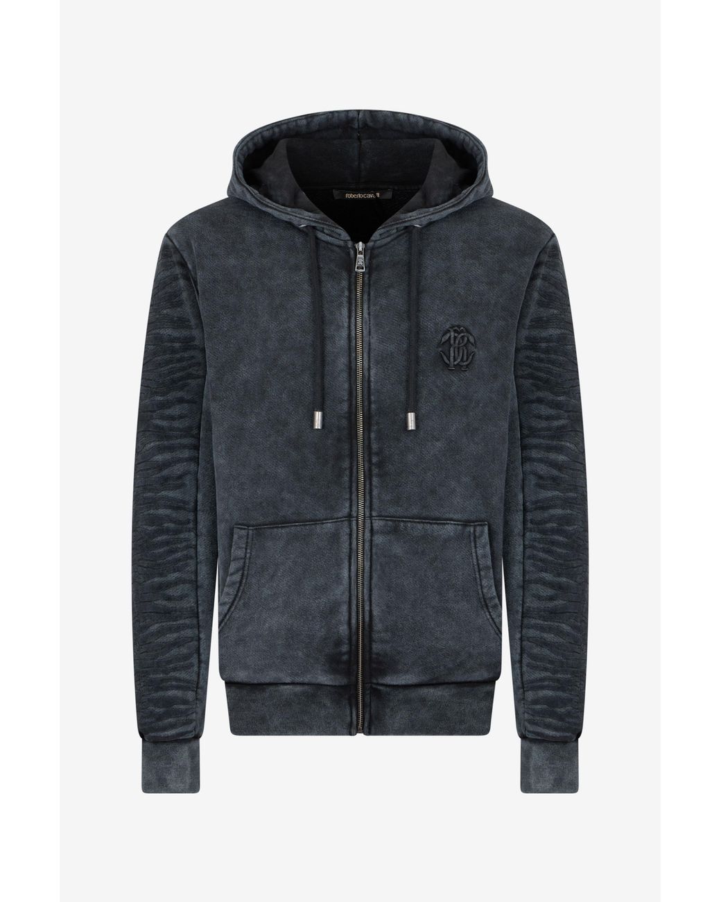 Roberto Cavalli Black Washed Hoodie With Monogram Rc for men