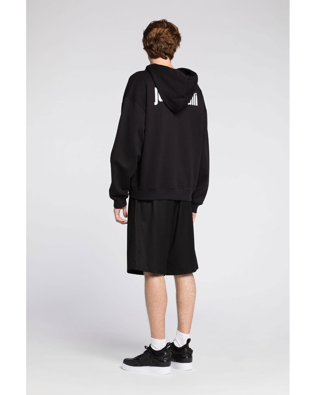 Roberto Cavalli Black Just Cavalli Logo-Print Zip Cotton Hoodie for men