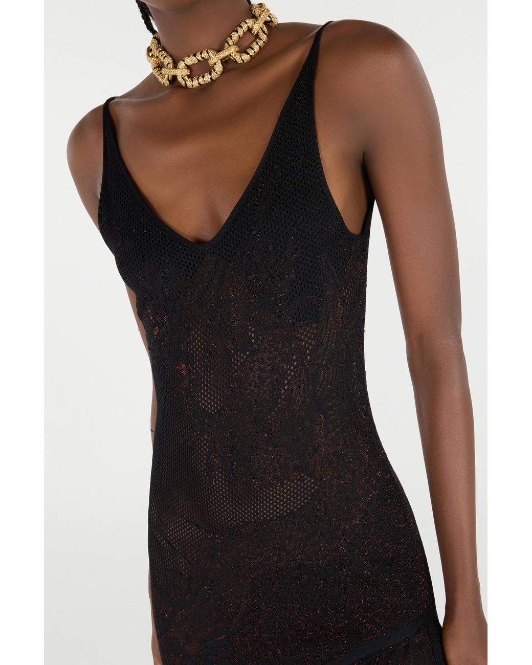 Roberto Cavalli Black Long Dress With Dragon
