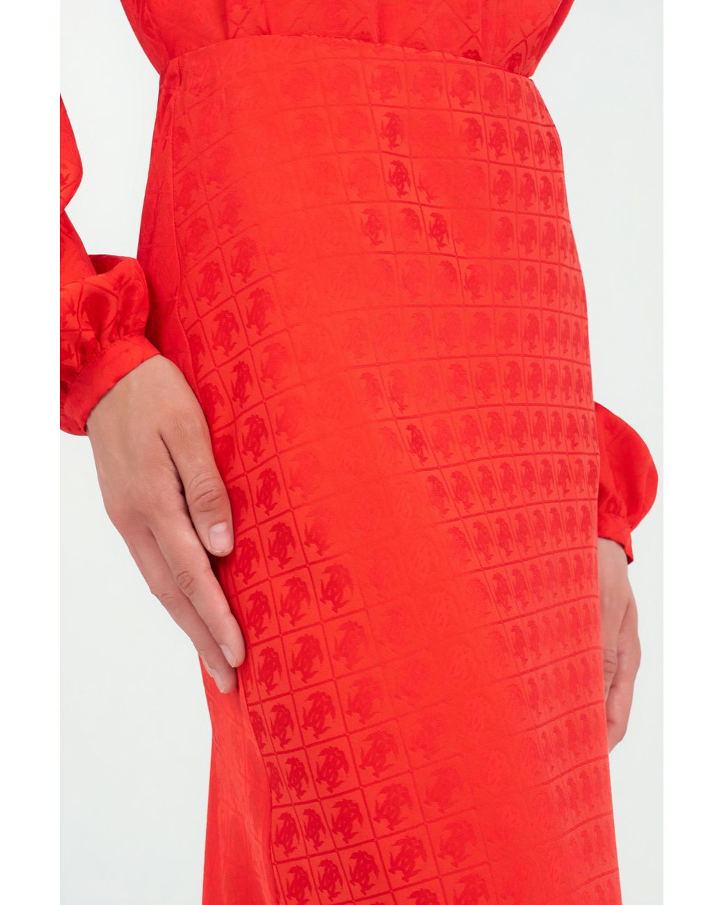 Roberto Cavalli Red Long Skirt With Jacquard Monogram Print