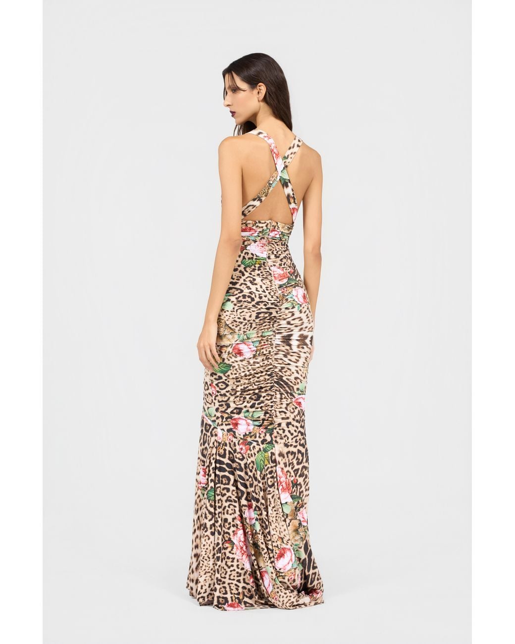 Roberto Cavalli White Jaguar Roses Print Dress
