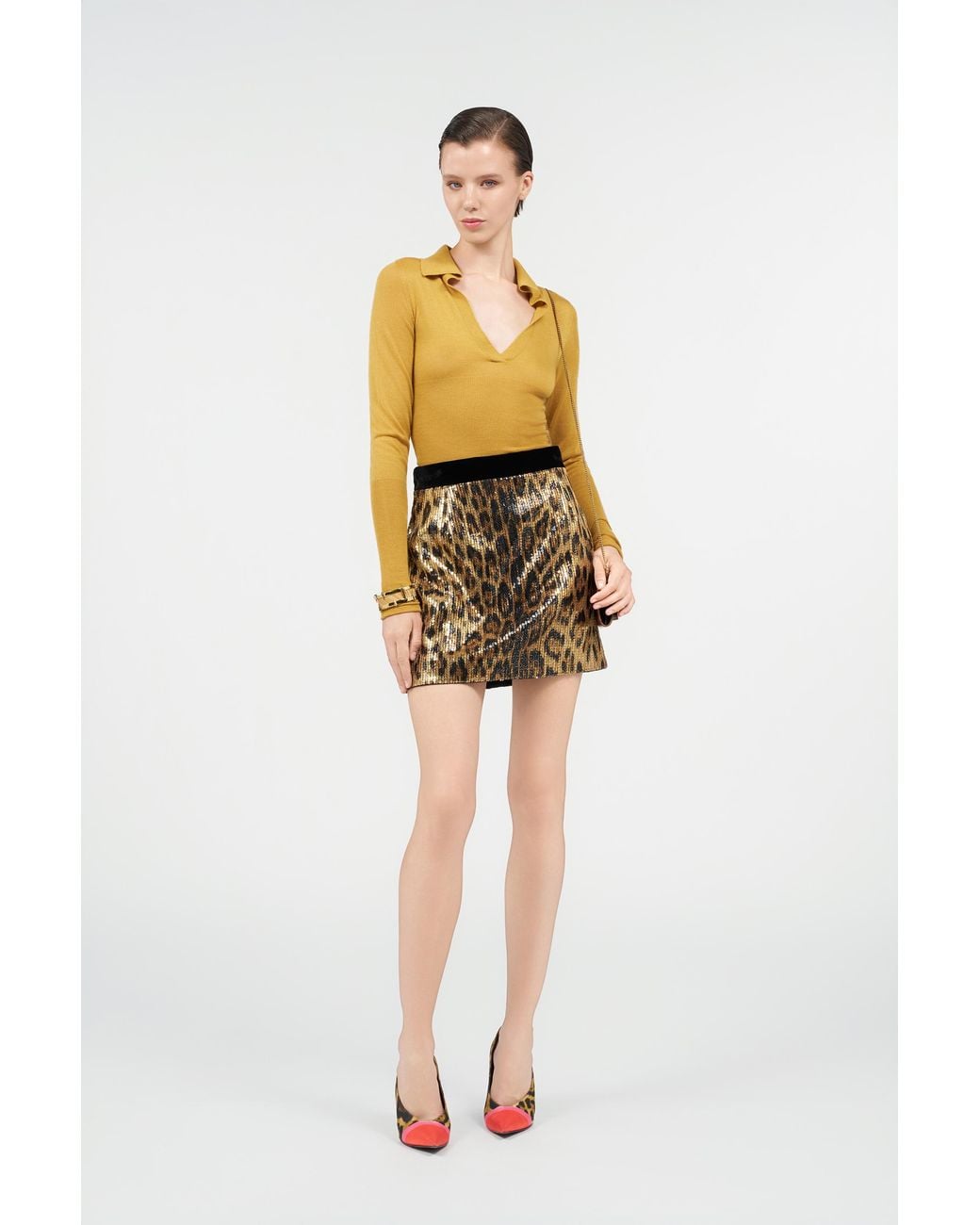 Roberto Cavalli Black Leopard-Print Sequin Mini Skirt