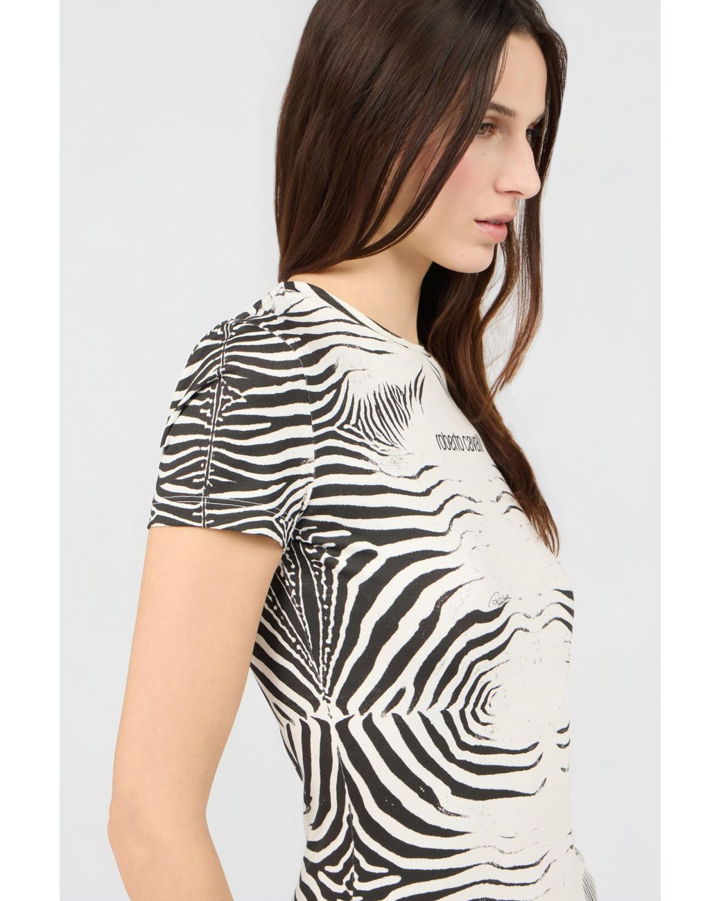 Roberto Cavalli White Zebra Print T-Shirt