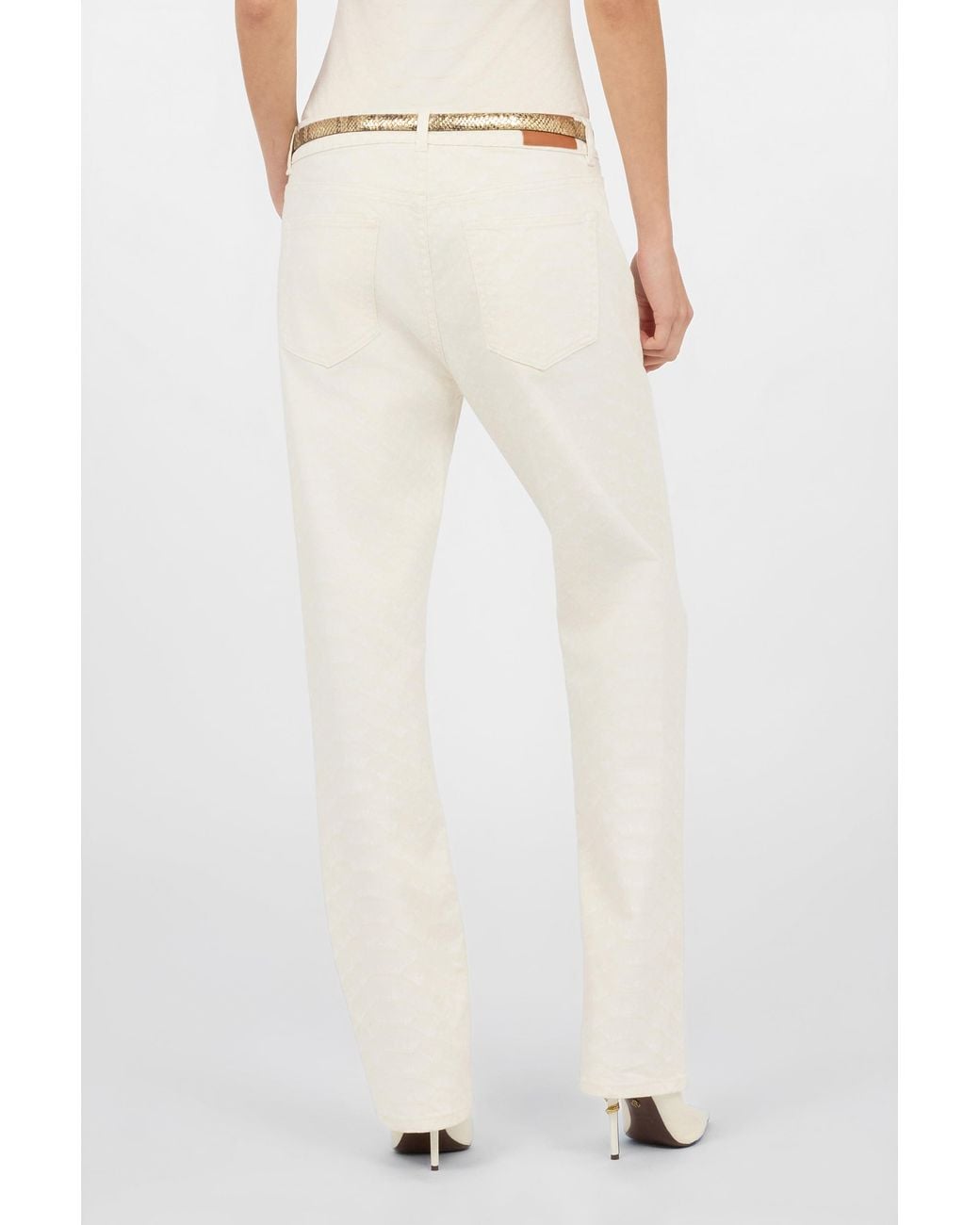 Roberto Cavalli White Straight-Leg Jeans With Scale Print