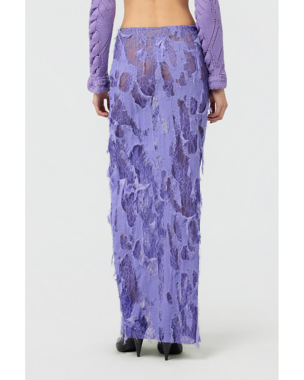 Roberto Cavalli Purple Skirt With Destroyed-Effect Lace