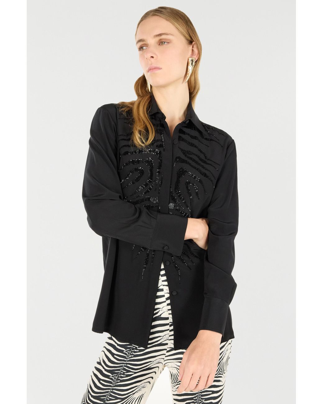 Roberto Cavalli Black Sequined Tiger Skin Shirt