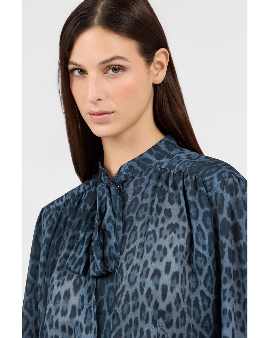 Roberto Cavalli Blue Jaguar Print Shirt
