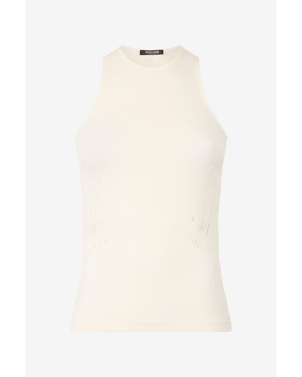 Roberto Cavalli Natural Tank Top With Perforated Zebra Pattern